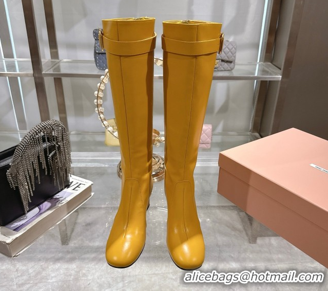 Most Popular Miu Miu Nappa Leather Heel High Boots 6cm with Buckle Yellow 5W548E 0826029