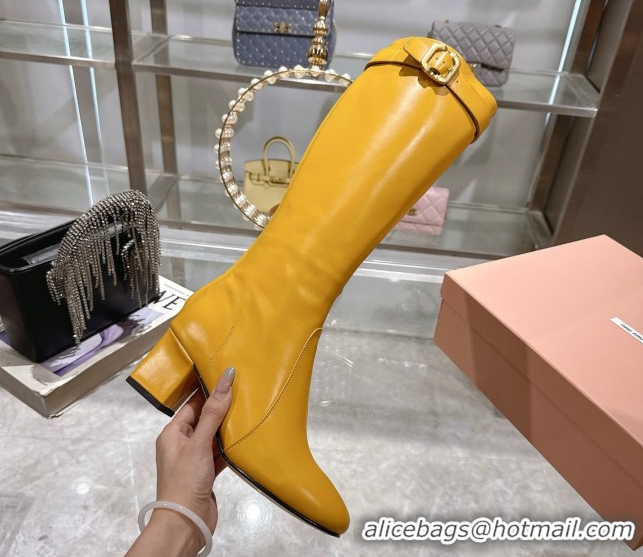 Most Popular Miu Miu Nappa Leather Heel High Boots 6cm with Buckle Yellow 5W548E 0826029