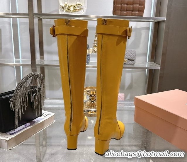 Most Popular Miu Miu Nappa Leather Heel High Boots 6cm with Buckle Yellow 5W548E 0826029