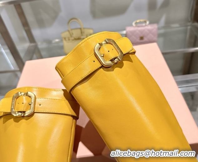 Most Popular Miu Miu Nappa Leather Heel High Boots 6cm with Buckle Yellow 5W548E 0826029