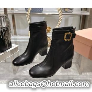 Shop Duplicate Miu Miu Nappa Leather Heel Ankle Boots 6cm with Buckle Black 5W548E 0826030