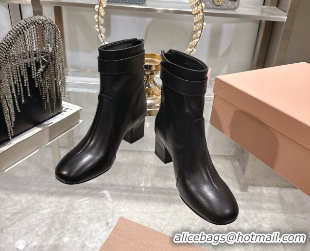 Shop Duplicate Miu Miu Nappa Leather Heel Ankle Boots 6cm with Buckle Black 5W548E 0826030
