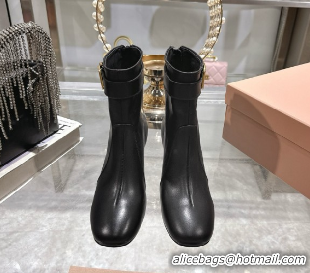 Shop Duplicate Miu Miu Nappa Leather Heel Ankle Boots 6cm with Buckle Black 5W548E 0826030