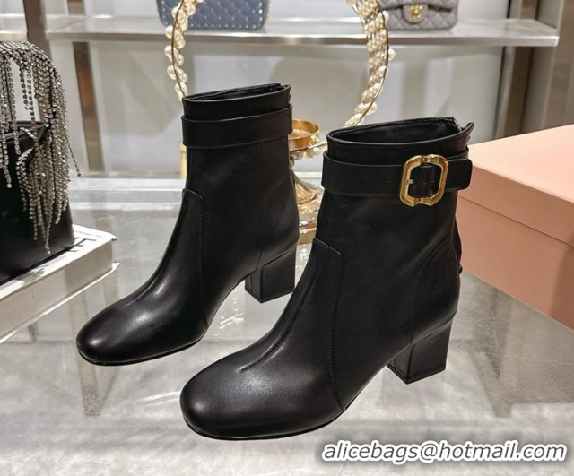 Shop Duplicate Miu Miu Nappa Leather Heel Ankle Boots 6cm with Buckle Black 5W548E 0826030