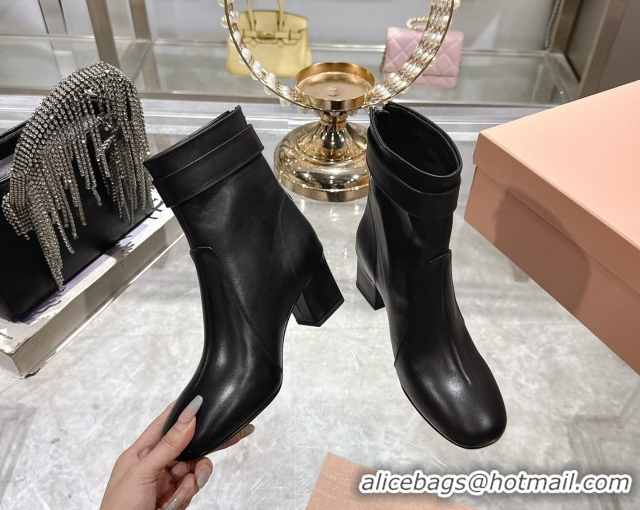Shop Duplicate Miu Miu Nappa Leather Heel Ankle Boots 6cm with Buckle Black 5W548E 0826030