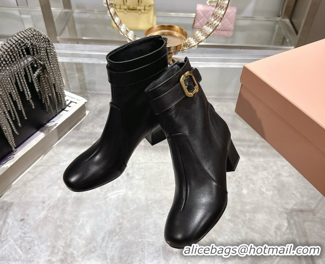 Shop Duplicate Miu Miu Nappa Leather Heel Ankle Boots 6cm with Buckle Black 5W548E 0826030