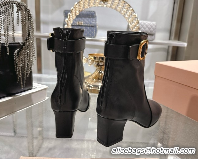 Shop Duplicate Miu Miu Nappa Leather Heel Ankle Boots 6cm with Buckle Black 5W548E 0826030