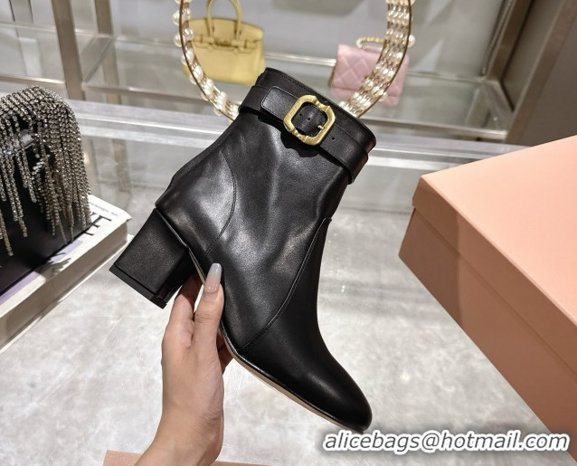 Shop Duplicate Miu Miu Nappa Leather Heel Ankle Boots 6cm with Buckle Black 5W548E 0826030