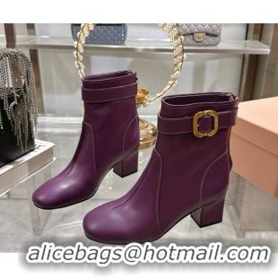Popular Style Miu Miu Nappa Leather Heel Ankle Boots 6cm with Buckle Purple 5W548E 50826031