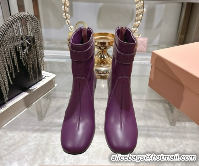 Popular Style Miu Miu Nappa Leather Heel Ankle Boots 6cm with Buckle Purple 5W548E 50826031