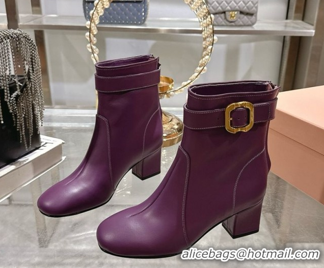 Popular Style Miu Miu Nappa Leather Heel Ankle Boots 6cm with Buckle Purple 5W548E 50826031