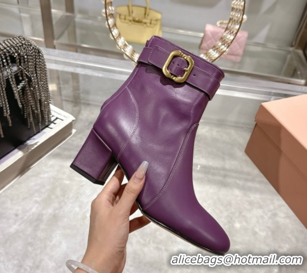 Popular Style Miu Miu Nappa Leather Heel Ankle Boots 6cm with Buckle Purple 5W548E 50826031