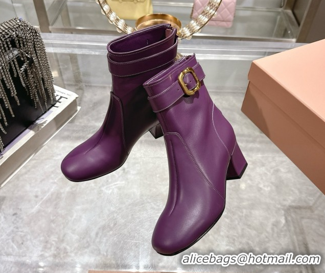 Popular Style Miu Miu Nappa Leather Heel Ankle Boots 6cm with Buckle Purple 5W548E 50826031