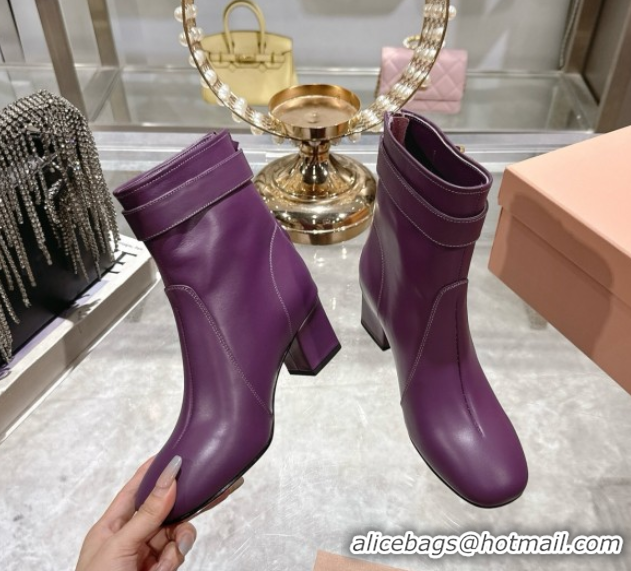 Popular Style Miu Miu Nappa Leather Heel Ankle Boots 6cm with Buckle Purple 5W548E 50826031