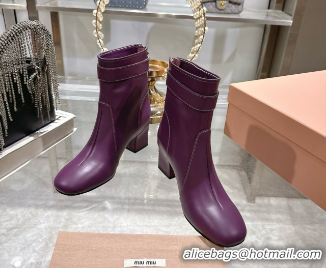 Popular Style Miu Miu Nappa Leather Heel Ankle Boots 6cm with Buckle Purple 5W548E 50826031