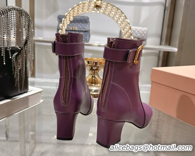 Popular Style Miu Miu Nappa Leather Heel Ankle Boots 6cm with Buckle Purple 5W548E 50826031