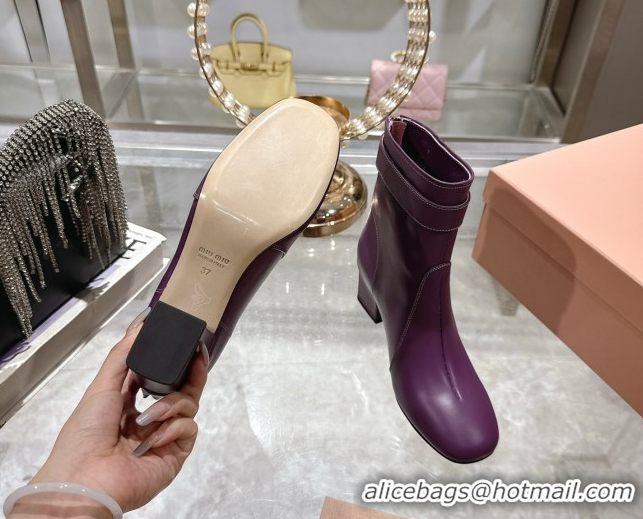 Popular Style Miu Miu Nappa Leather Heel Ankle Boots 6cm with Buckle Purple 5W548E 50826031