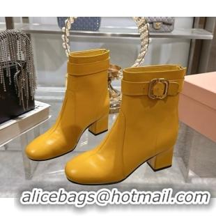 Big Discount Miu Miu Nappa Leather Heel Ankle Boots 6cm with Buckle Yellow 5W548E 0826032
