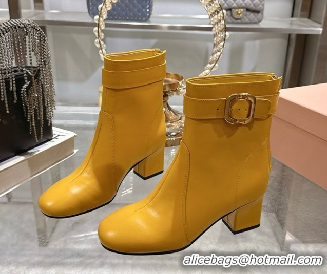 Big Discount Miu Miu Nappa Leather Heel Ankle Boots 6cm with Buckle Yellow 5W548E 0826032