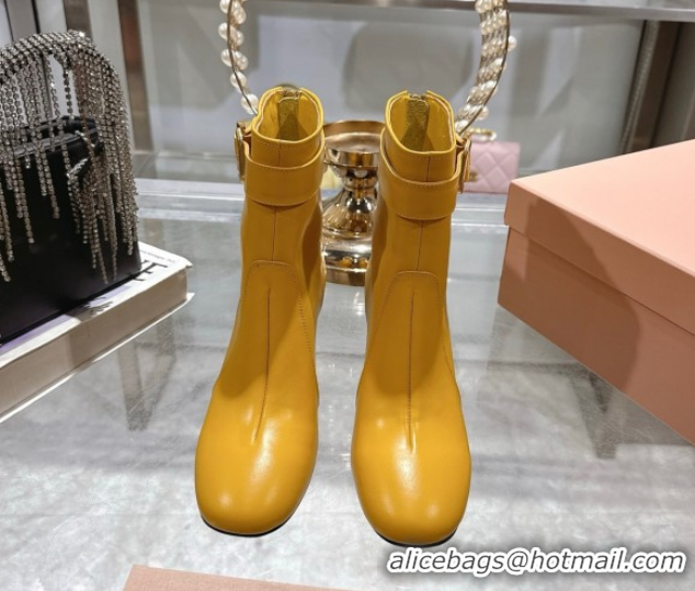 Big Discount Miu Miu Nappa Leather Heel Ankle Boots 6cm with Buckle Yellow 5W548E 0826032