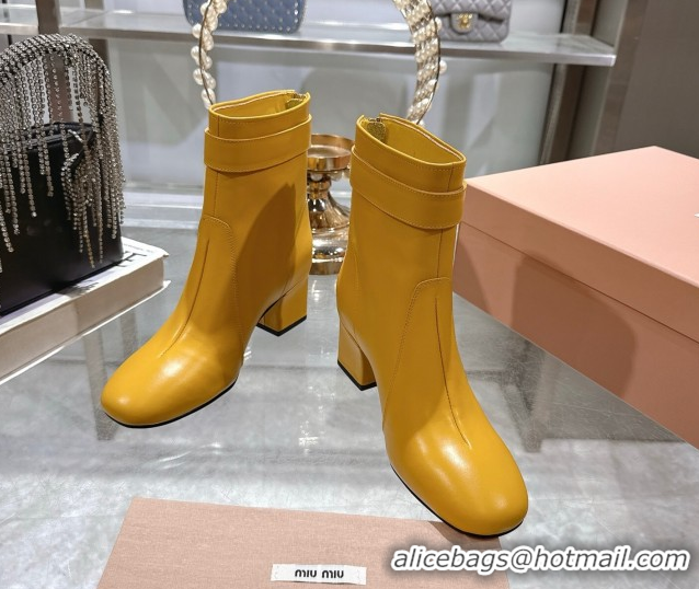 Big Discount Miu Miu Nappa Leather Heel Ankle Boots 6cm with Buckle Yellow 5W548E 0826032
