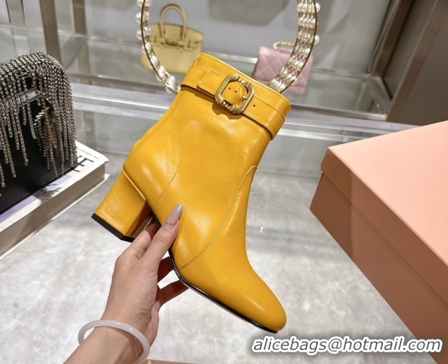 Big Discount Miu Miu Nappa Leather Heel Ankle Boots 6cm with Buckle Yellow 5W548E 0826032