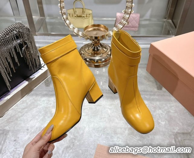 Big Discount Miu Miu Nappa Leather Heel Ankle Boots 6cm with Buckle Yellow 5W548E 0826032