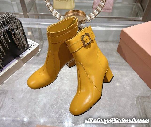 Big Discount Miu Miu Nappa Leather Heel Ankle Boots 6cm with Buckle Yellow 5W548E 0826032