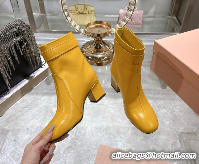 Big Discount Miu Miu Nappa Leather Heel Ankle Boots 6cm with Buckle Yellow 5W548E 0826032