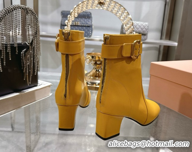 Big Discount Miu Miu Nappa Leather Heel Ankle Boots 6cm with Buckle Yellow 5W548E 0826032