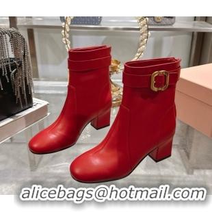 Cheap Price Miu Miu Nappa Leather Heel Ankle Boots 6cm with Buckle Red 2025 5W548E 0826033