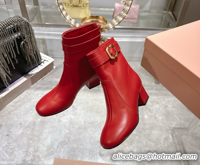 Cheap Price Miu Miu Nappa Leather Heel Ankle Boots 6cm with Buckle Red 2025 5W548E 0826033