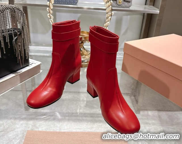 Cheap Price Miu Miu Nappa Leather Heel Ankle Boots 6cm with Buckle Red 2025 5W548E 0826033