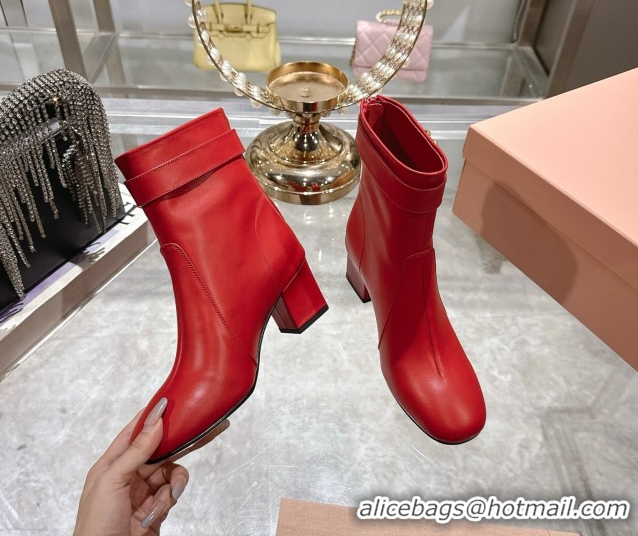 Cheap Price Miu Miu Nappa Leather Heel Ankle Boots 6cm with Buckle Red 2025 5W548E 0826033