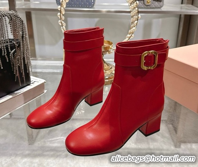 Cheap Price Miu Miu Nappa Leather Heel Ankle Boots 6cm with Buckle Red 2025 5W548E 0826033