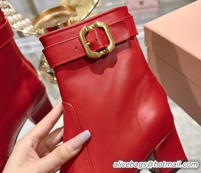 Cheap Price Miu Miu Nappa Leather Heel Ankle Boots 6cm with Buckle Red 2025 5W548E 0826033