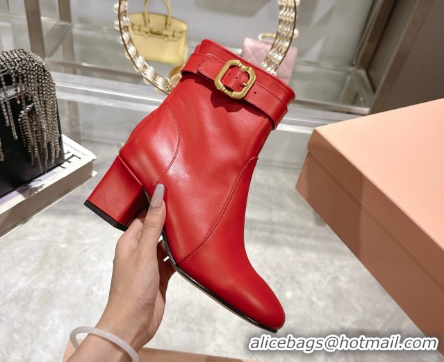 Cheap Price Miu Miu Nappa Leather Heel Ankle Boots 6cm with Buckle Red 2025 5W548E 0826033