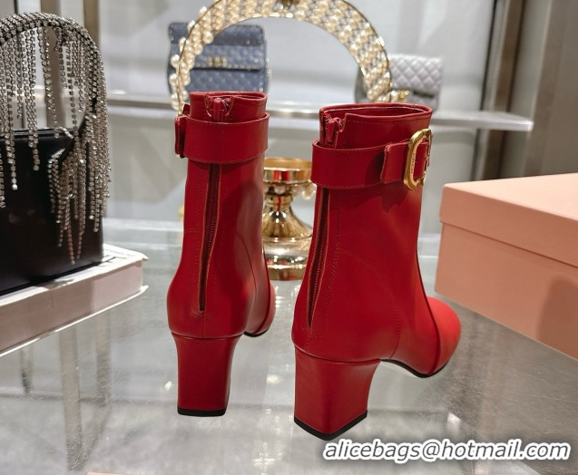 Cheap Price Miu Miu Nappa Leather Heel Ankle Boots 6cm with Buckle Red 2025 5W548E 0826033