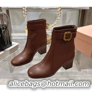 Cheap Miu Miu Nappa Leather Heel Ankle Boots 6cm with Buckle Brown 5W548E 0826034