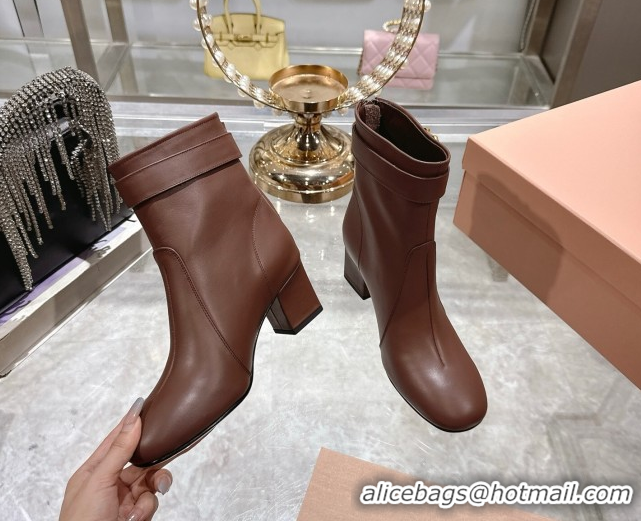 Cheap Miu Miu Nappa Leather Heel Ankle Boots 6cm with Buckle Brown 5W548E 0826034