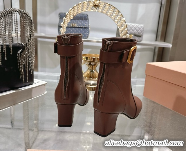 Cheap Miu Miu Nappa Leather Heel Ankle Boots 6cm with Buckle Brown 5W548E 0826034