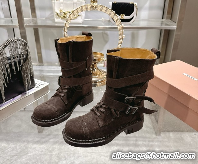 Discount Miu Miu Suede Ankle Boots 3.5cm with Buckle Brown MIU082604 50826035