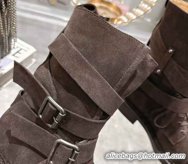 Discount Miu Miu Suede Ankle Boots 3.5cm with Buckle Brown MIU082604 50826035