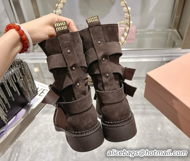 Discount Miu Miu Suede Ankle Boots 3.5cm with Buckle Brown MIU082604 50826035
