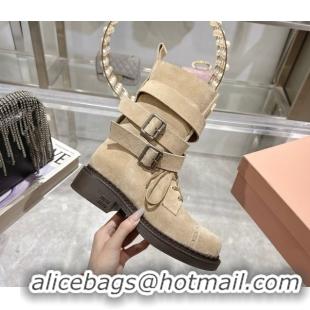 Good Product Miu Miu Suede Ankle Boots 3.5cm with Buckle Beige MIU082604 50826036