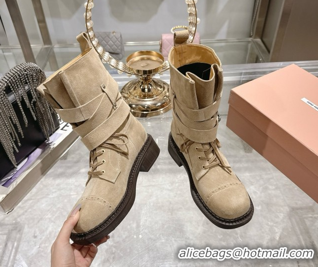 Good Product Miu Miu Suede Ankle Boots 3.5cm with Buckle Beige MIU082604 50826036