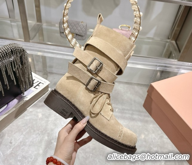 Good Product Miu Miu Suede Ankle Boots 3.5cm with Buckle Beige MIU082604 50826036
