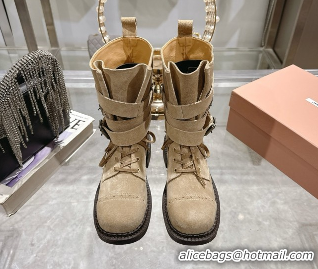 Good Product Miu Miu Suede Ankle Boots 3.5cm with Buckle Beige MIU082604 50826036