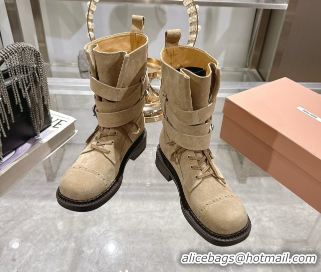 Good Product Miu Miu Suede Ankle Boots 3.5cm with Buckle Beige MIU082604 50826036