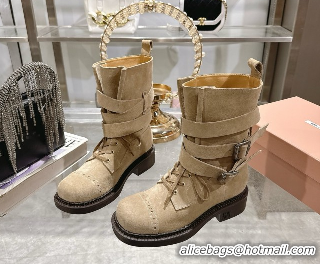 Good Product Miu Miu Suede Ankle Boots 3.5cm with Buckle Beige MIU082604 50826036